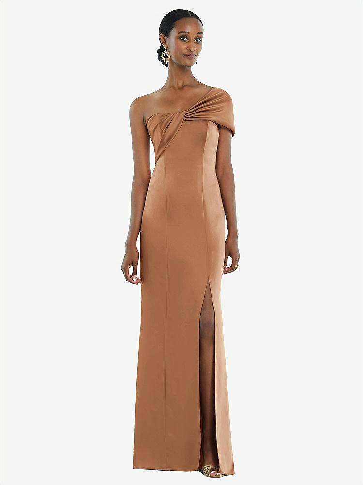 【STYLE: 3100】Twist Cuff One-Shoulder Princess Line Trumpet Gown【COLOR: Toffee】
