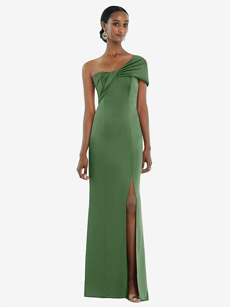 【STYLE: 3100】Twist Cuff One-Shoulder Princess Line Trumpet Gown【COLOR: Vineyard Green】