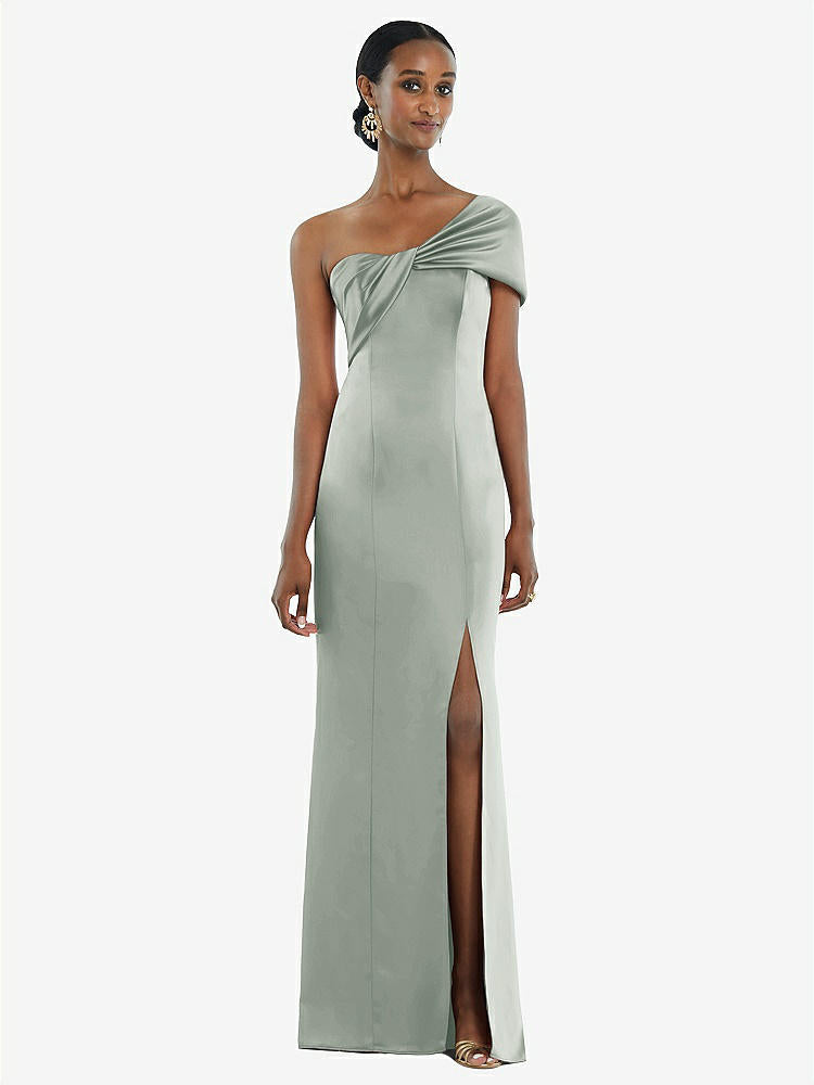 【STYLE: 3100】Twist Cuff One-Shoulder Princess Line Trumpet Gown【COLOR: Willow Green】