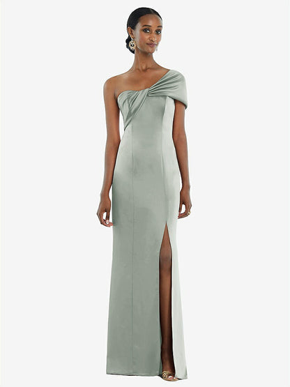 【STYLE: 3100】Twist Cuff One-Shoulder Princess Line Trumpet Gown【COLOR: Willow Green】