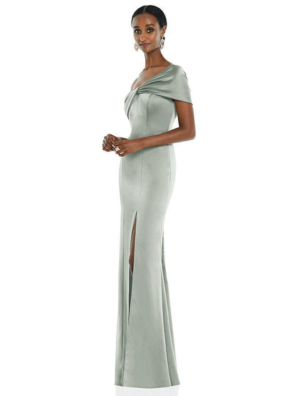 【STYLE: 3100】Twist Cuff One-Shoulder Princess Line Trumpet Gown【COLOR: Willow Green】