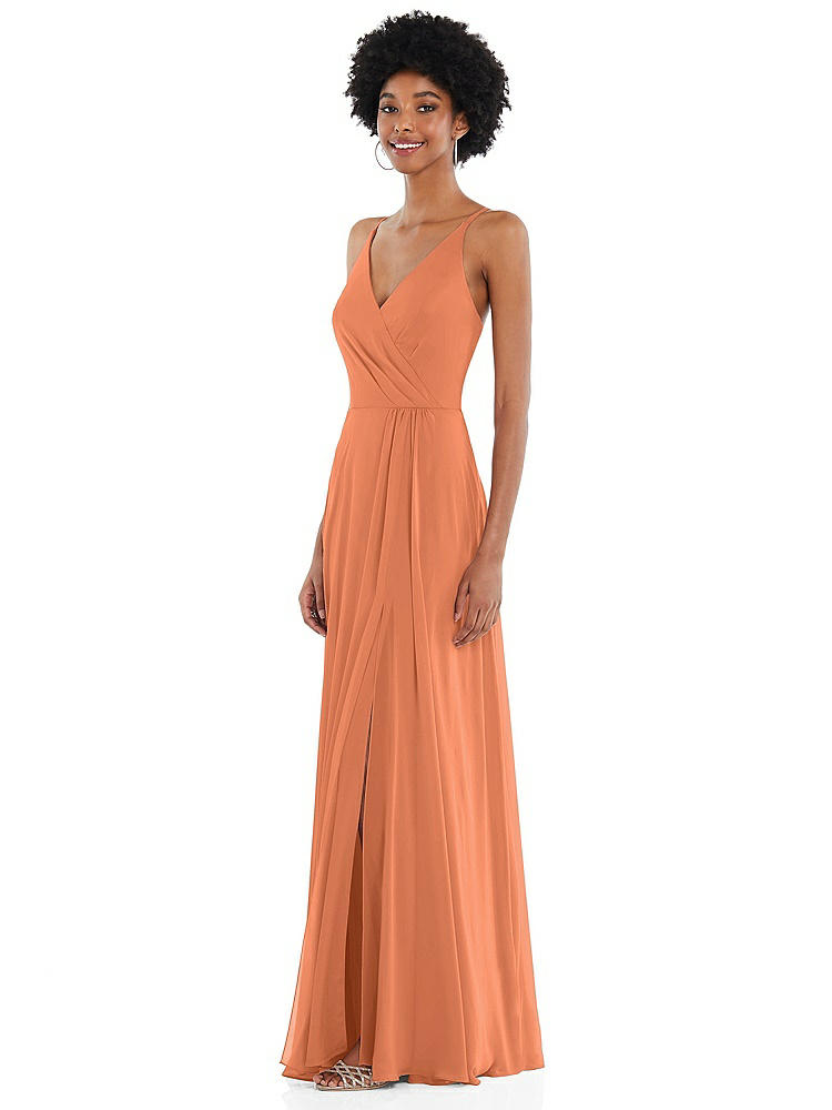 【STYLE: 1557】Faux Wrap Criss Cross Back Maxi Dress with Adjustable Straps【COLOR: Sweet Melon】
