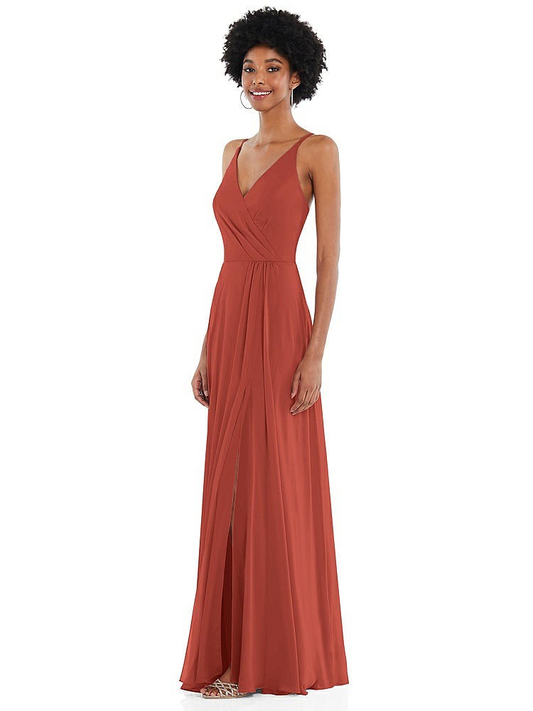 【STYLE: 1557】Faux Wrap Criss Cross Back Maxi Dress with Adjustable Straps【COLOR: Amber Sunset】