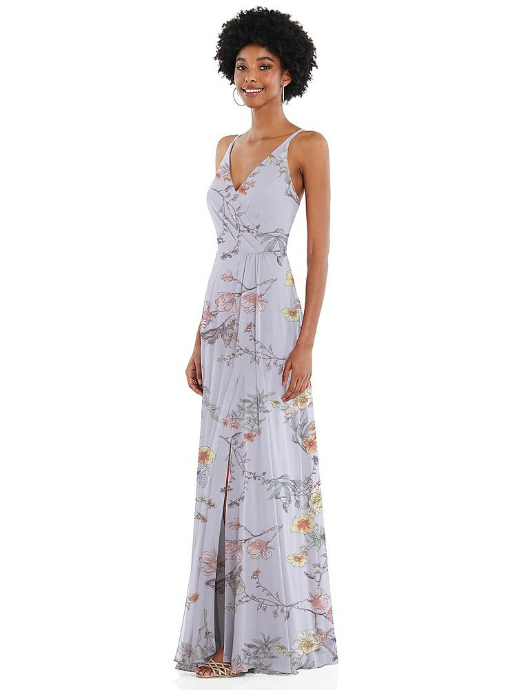 【NEW】【STYLE: 1557】Faux ラップ CRISS Cross Back Maxi ドレス 調整可能 ストラップ【COLOR: Butterfly Botanica Silver Dove】【SIZE: 00-30W】