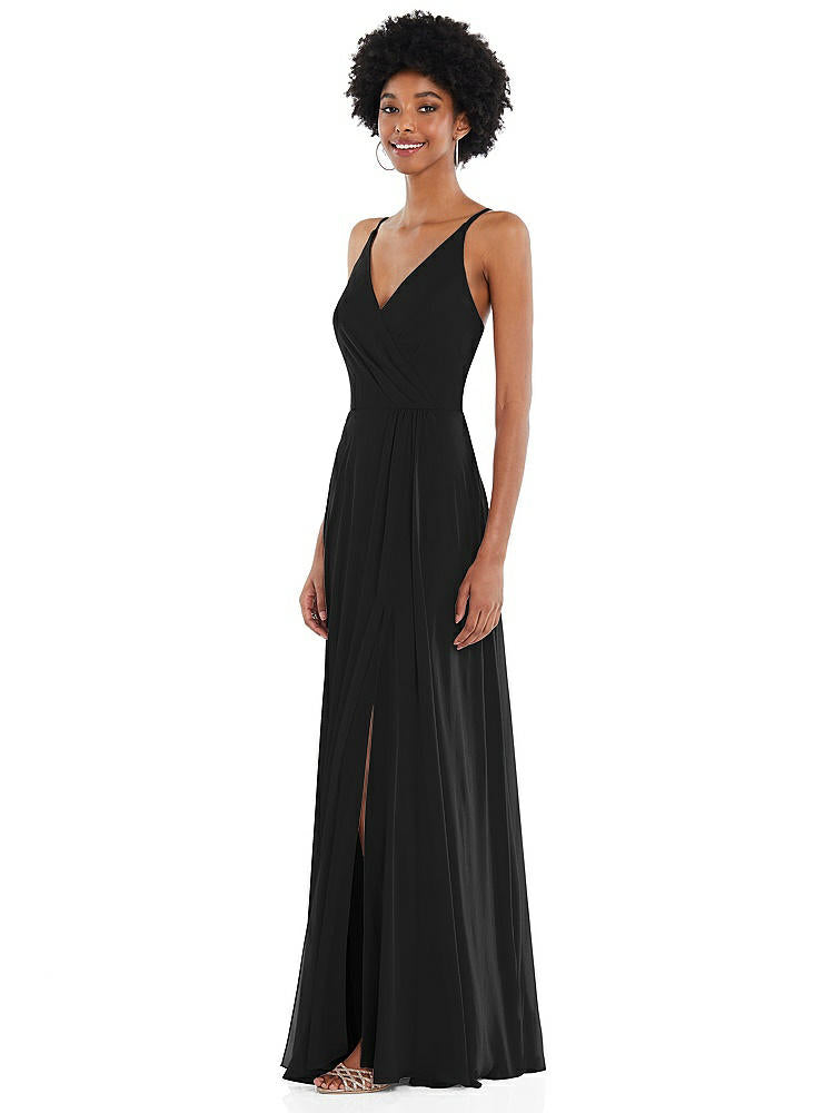 【STYLE: 1557】Faux Wrap Criss Cross Back Maxi Dress with Adjustable Straps【COLOR: Black】