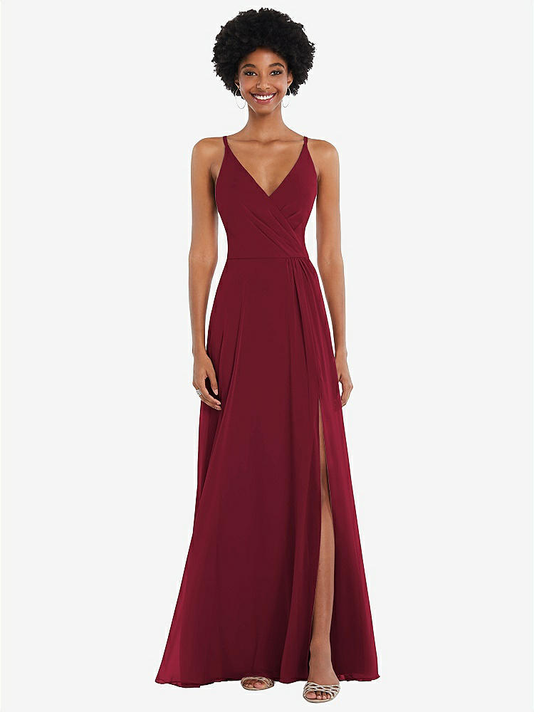 【STYLE: 1557】Faux Wrap Criss Cross Back Maxi Dress with Adjustable Straps【COLOR: Burgundy】