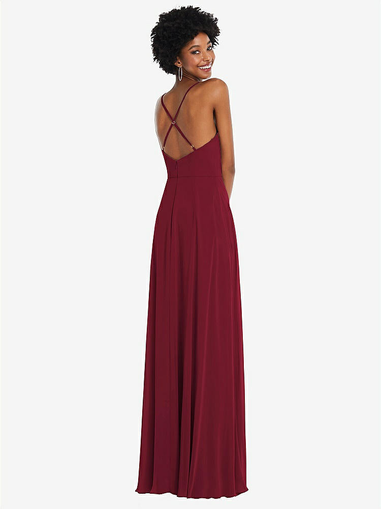 【STYLE: 1557】Faux Wrap Criss Cross Back Maxi Dress with Adjustable Straps【COLOR: Burgundy】