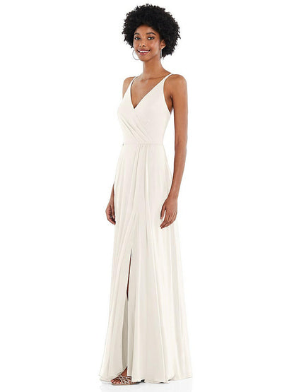 【STYLE: 1557】Faux Wrap Criss Cross Back Maxi Dress with Adjustable Straps【COLOR: Ivory】