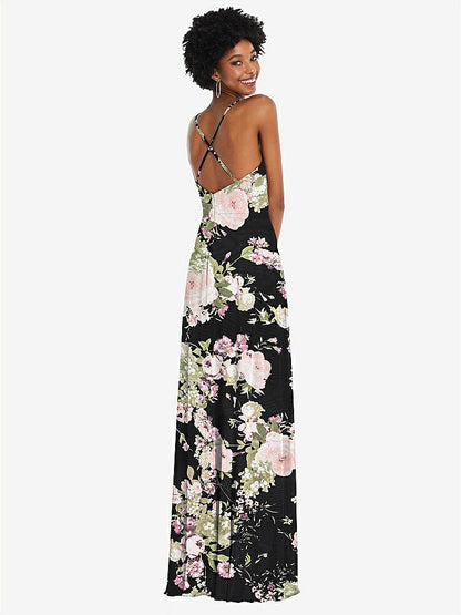 【NEW】【STYLE: 1557】Faux ラップ CRISS Cross Back Maxi ドレス 調整可能 ストラップ【COLOR: Noir Garden】【SIZE: 00-30W】