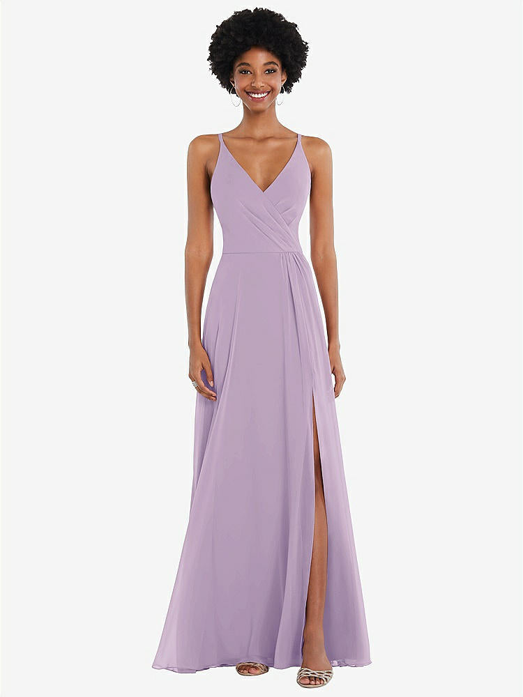 【STYLE: 1557】Faux Wrap Criss Cross Back Maxi Dress with Adjustable Straps【COLOR: Pale Purple】