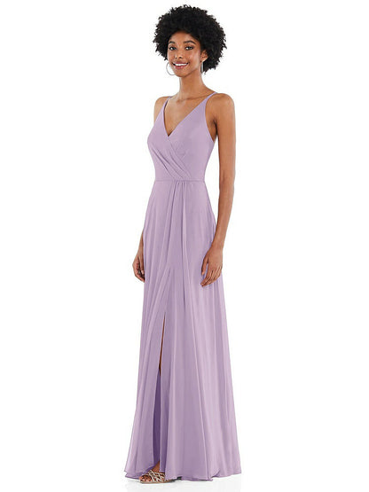【STYLE: 1557】Faux Wrap Criss Cross Back Maxi Dress with Adjustable Straps【COLOR: Pale Purple】