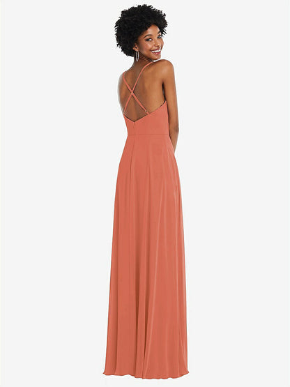 【STYLE: 1557】Faux Wrap Criss Cross Back Maxi Dress with Adjustable Straps【COLOR: Terracotta Copper】