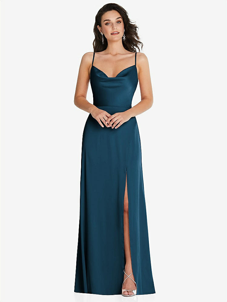 【NEW】【STYLE: TH098】カウルネック a-line maxi ドレス 調整可能 ストラップ【COLOR: Atlantic Blue】【SIZE: 00-30W】