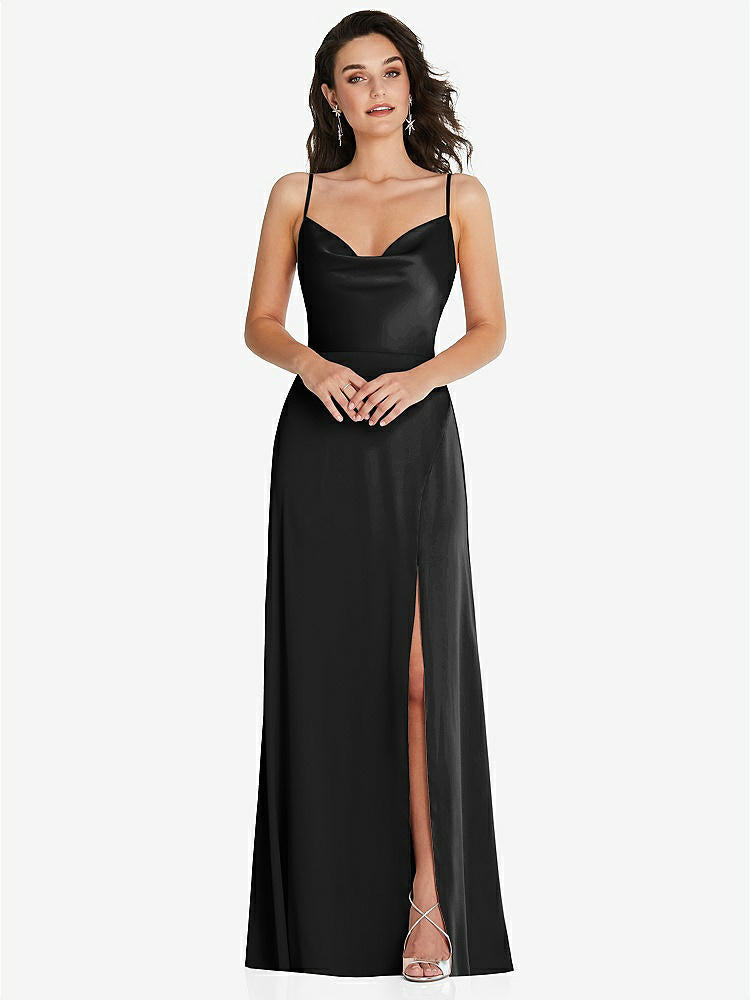 【NEW】【STYLE: TH098】カウルネック a-line maxi ドレス 調整可能 ストラップ【COLOR: Black】【SIZE: 00-30W】