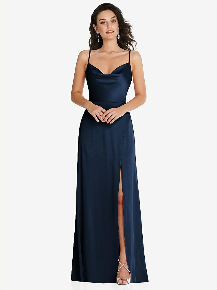 【NEW】【STYLE: TH098】カウルネック a-line maxi ドレス 調整可能 ストラップ【COLOR: Midnight Navy】【SIZE: 00-30W】