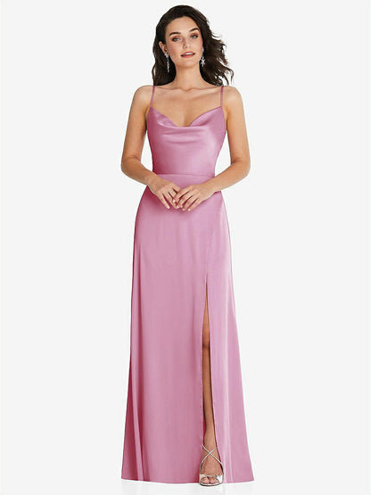 【NEW】【STYLE: TH098】カウルネック a-line maxi ドレス 調整可能 ストラップ【COLOR: Powder Pink】【SIZE: 00-30W】