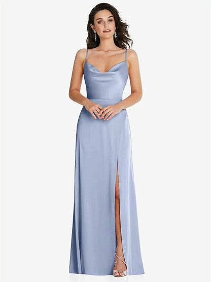 【NEW】【STYLE: TH098】カウルネック a-line maxi ドレス 調整可能 ストラップ【COLOR: Sky Blue】【SIZE: 00-30W】