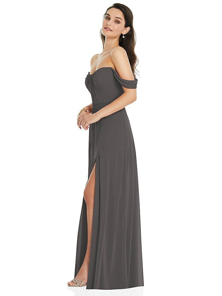 【STYLE: 3105】Off-the-Shoulder Draped Sleeve Maxi Dress with Front Slit【COLOR: Caviar Gray】