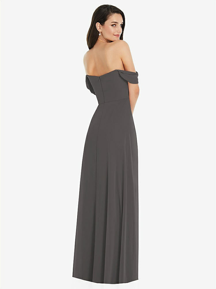 【STYLE: 3105】Off-the-Shoulder Draped Sleeve Maxi Dress with Front Slit【COLOR: Caviar Gray】