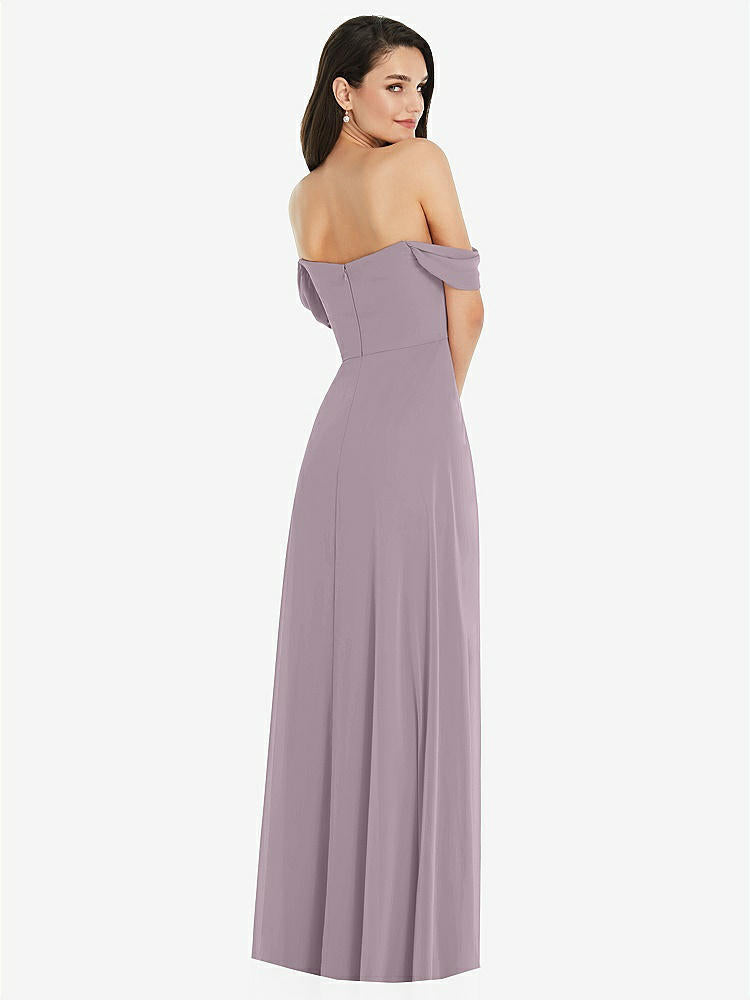 【NEW】【STYLE: 3105】オフショルダー ドレープ 袖 マキシ ドレス 前面 スリット【COLOR: Lilac Dusk】【SIZE: 00-30W】