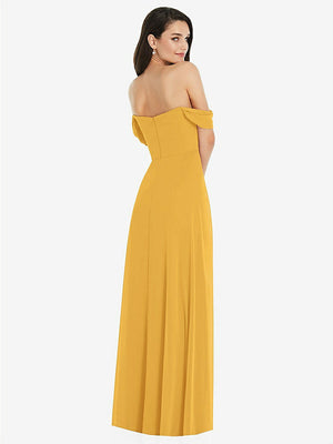 【STYLE: 3105】Off-the-Shoulder Draped Sleeve Maxi Dress with Front Slit【COLOR: NYC Yellow】
