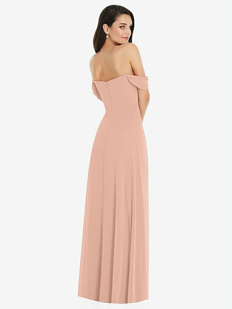 【STYLE: 3105】Off-the-Shoulder Draped Sleeve Maxi Dress with Front Slit【COLOR: Pale Peach】
