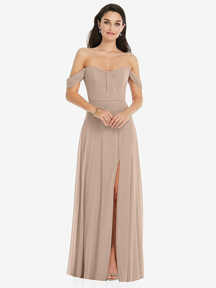 【STYLE: 3105】Off-the-Shoulder Draped Sleeve Maxi Dress with Front Slit【COLOR: Topaz】