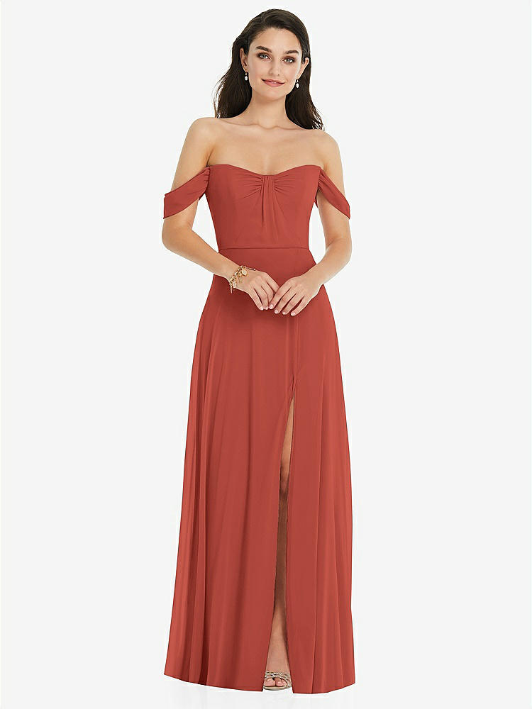 【STYLE: 3105】Off-the-Shoulder Draped Sleeve Maxi Dress with Front Slit【COLOR: Amber Sunset】