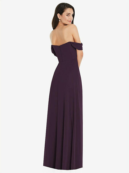 【NEW】【STYLE: 3105】オフショルダー ドレープ 袖 マキシ ドレス 前面 スリット【COLOR: Aubergine】【SIZE: 00-30W】