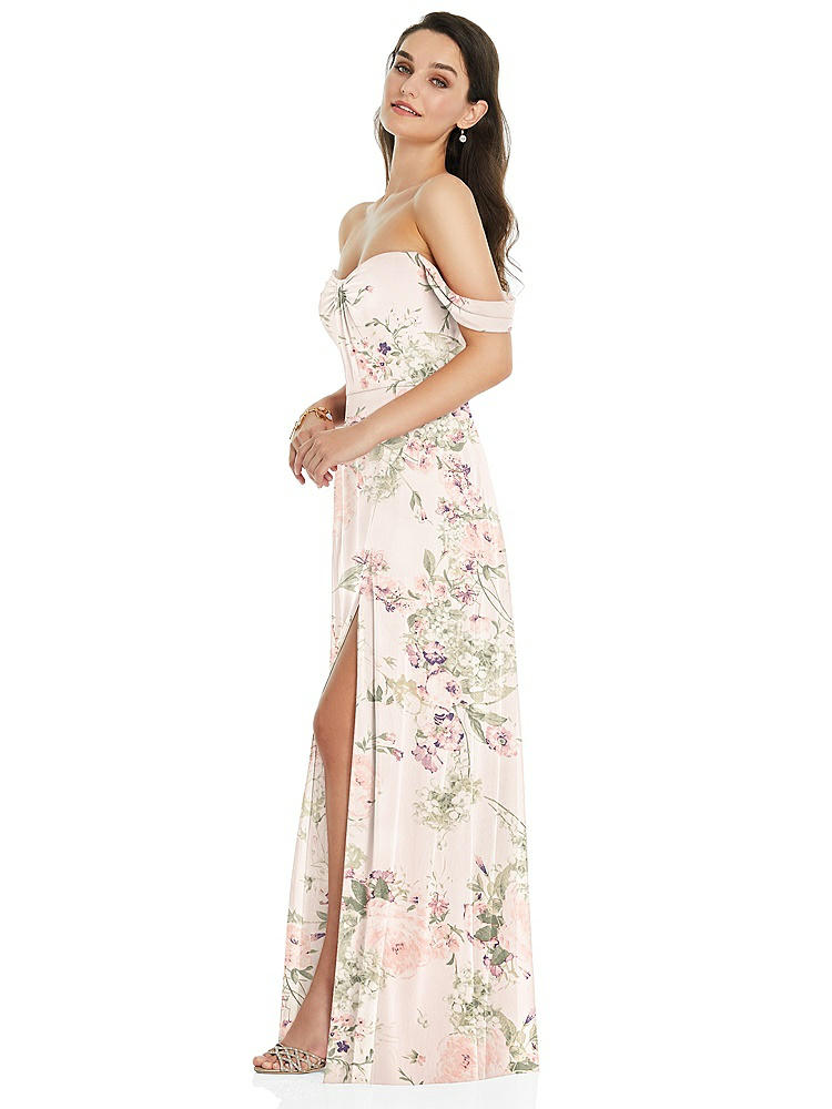 【STYLE: 3105】Off-the-Shoulder Draped Sleeve Maxi Dress with Front Slit【COLOR: Blush Garden】