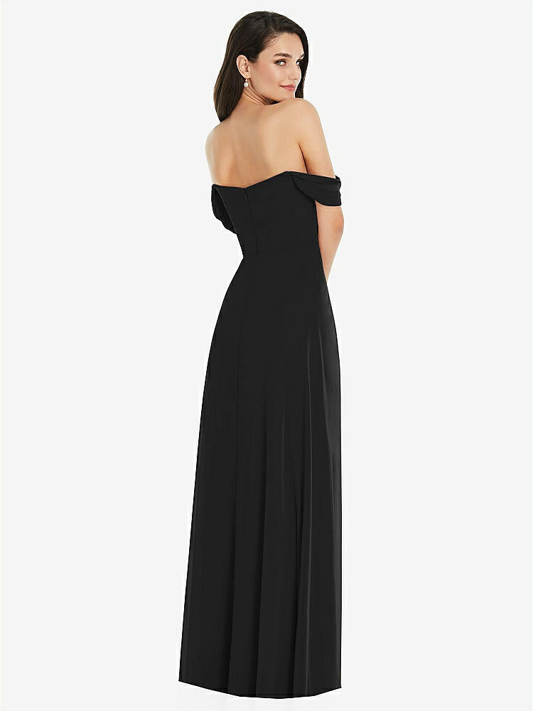 【STYLE: 3105】Off-the-Shoulder Draped Sleeve Maxi Dress with Front Slit【COLOR: Black】