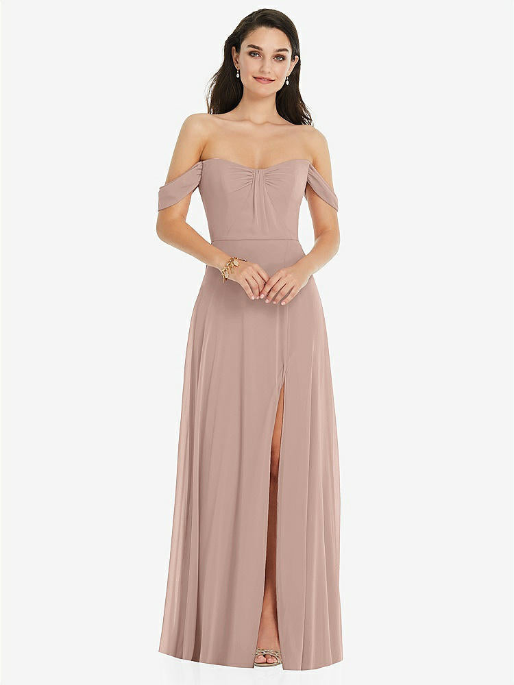 【STYLE: 3105】Off-the-Shoulder Draped Sleeve Maxi Dress with Front Slit【COLOR: Bliss】