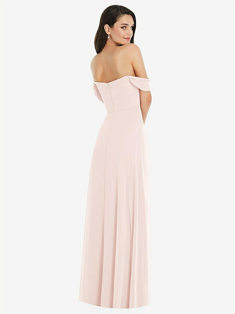 【STYLE: 3105】Off-the-Shoulder Draped Sleeve Maxi Dress with Front Slit【COLOR: Blush】