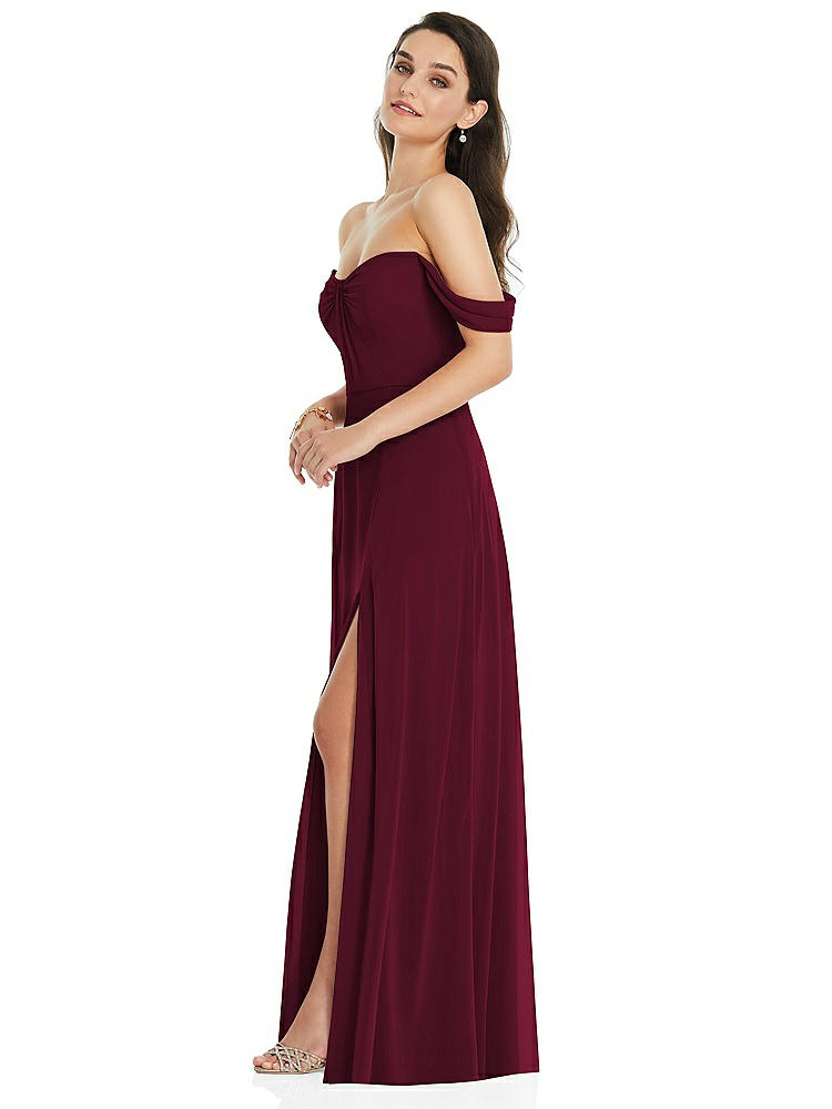 【STYLE: 3105】Off-the-Shoulder Draped Sleeve Maxi Dress with Front Slit【COLOR: Cabernet】