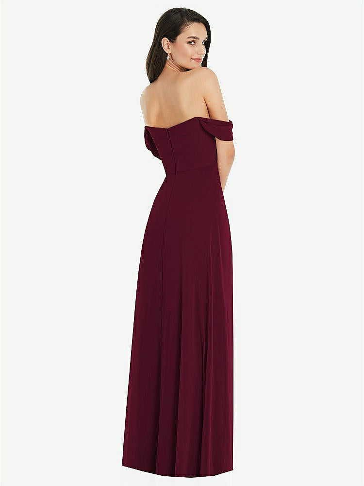 【STYLE: 3105】Off-the-Shoulder Draped Sleeve Maxi Dress with Front Slit【COLOR: Cabernet】
