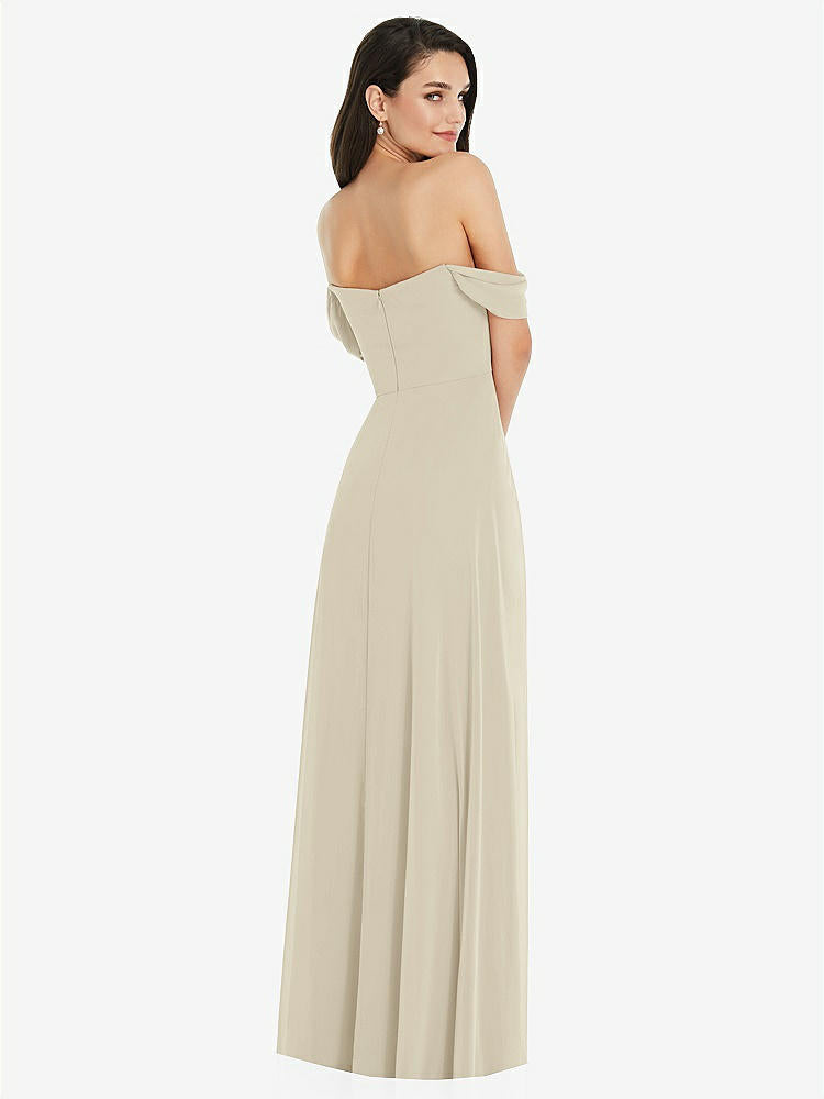 【STYLE: 3105】Off-the-Shoulder Draped Sleeve Maxi Dress with Front Slit【COLOR: Champagne】