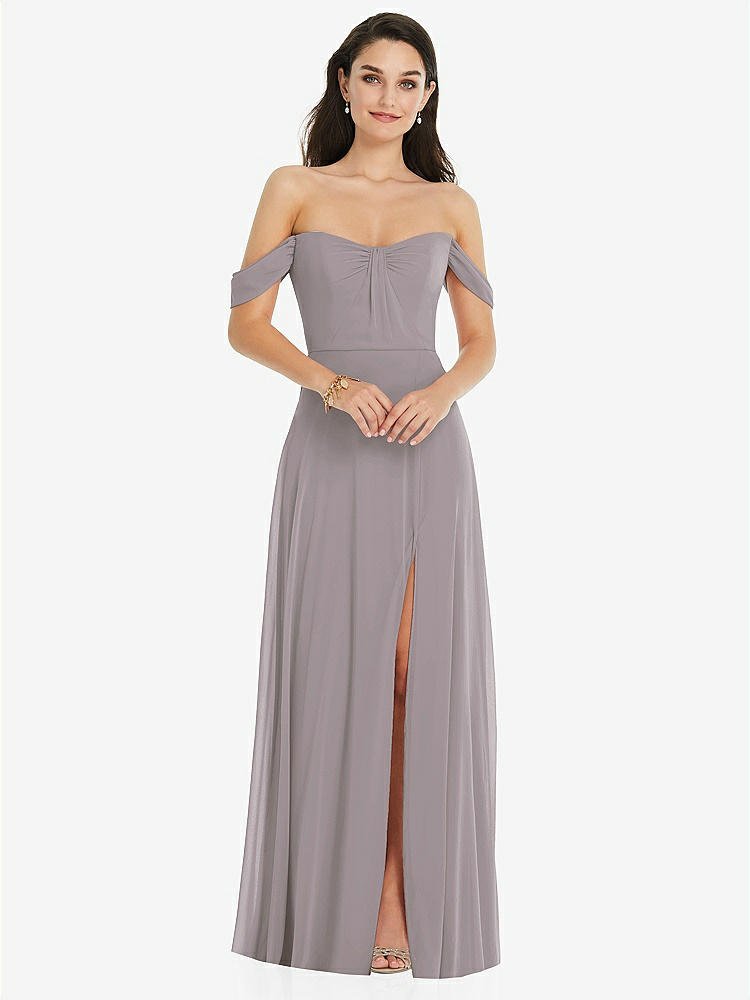 【STYLE: 3105】Off-the-Shoulder Draped Sleeve Maxi Dress with Front Slit【COLOR: Cashmere Gray】