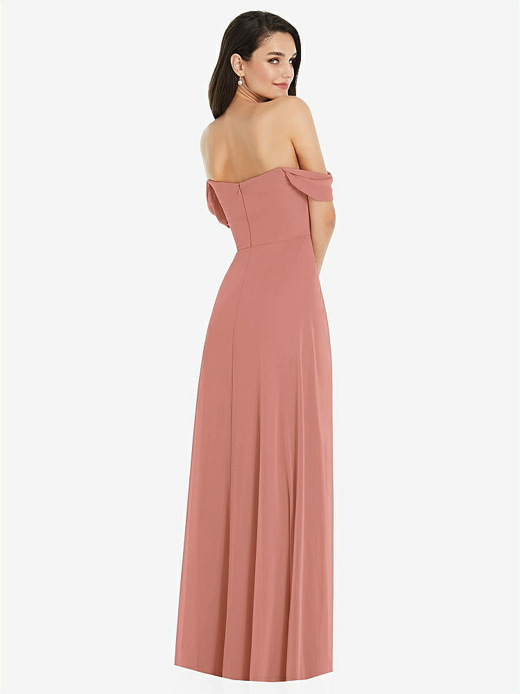 【STYLE: 3105】Off-the-Shoulder Draped Sleeve Maxi Dress with Front Slit【COLOR: Desert Rose】