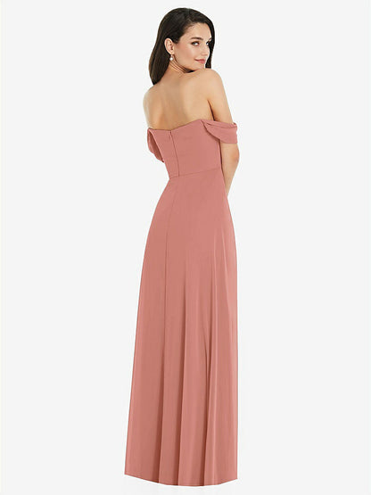 【STYLE: 3105】Off-the-Shoulder Draped Sleeve Maxi Dress with Front Slit【COLOR: Desert Rose】