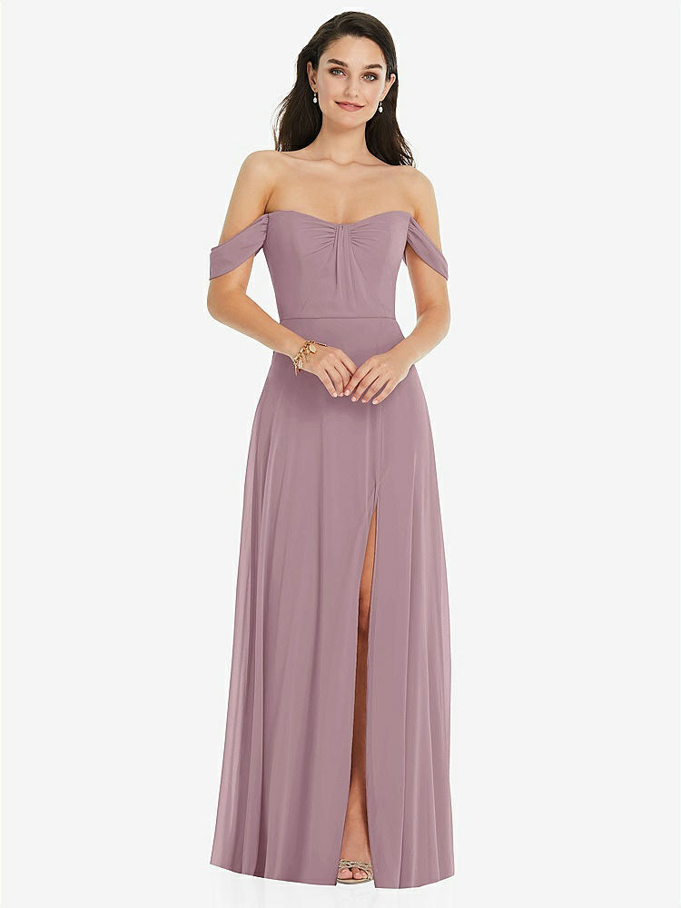 【STYLE: 3105】Off-the-Shoulder Draped Sleeve Maxi Dress with Front Slit【COLOR: Dusty Rose】