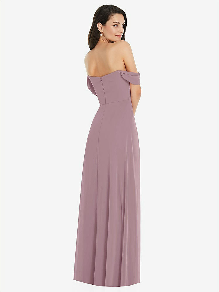 【STYLE: 3105】Off-the-Shoulder Draped Sleeve Maxi Dress with Front Slit【COLOR: Dusty Rose】
