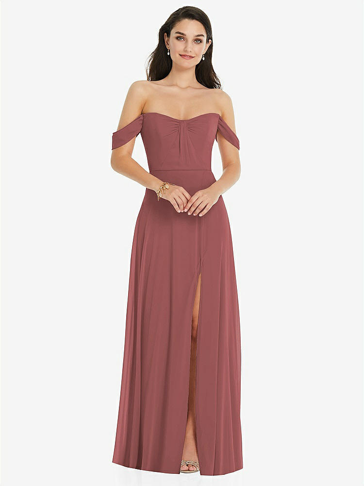 【STYLE: 3105】Off-the-Shoulder Draped Sleeve Maxi Dress with Front Slit【COLOR: English Rose】