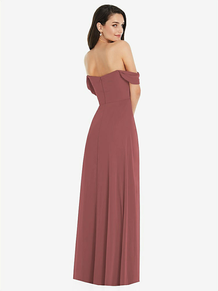 【STYLE: 3105】Off-the-Shoulder Draped Sleeve Maxi Dress with Front Slit【COLOR: English Rose】