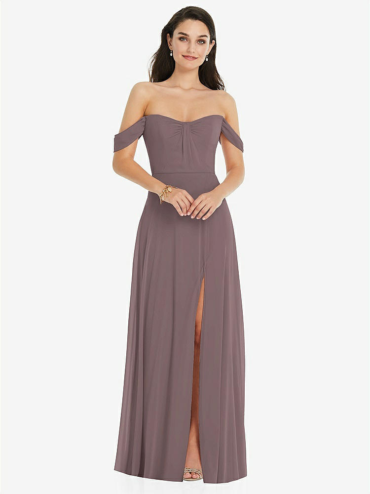 【STYLE: 3105】Off-the-Shoulder Draped Sleeve Maxi Dress with Front Slit【COLOR: French Truffle】
