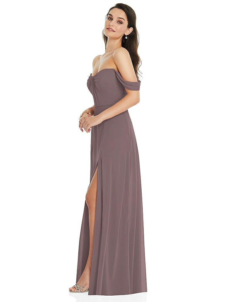 【STYLE: 3105】Off-the-Shoulder Draped Sleeve Maxi Dress with Front Slit【COLOR: French Truffle】