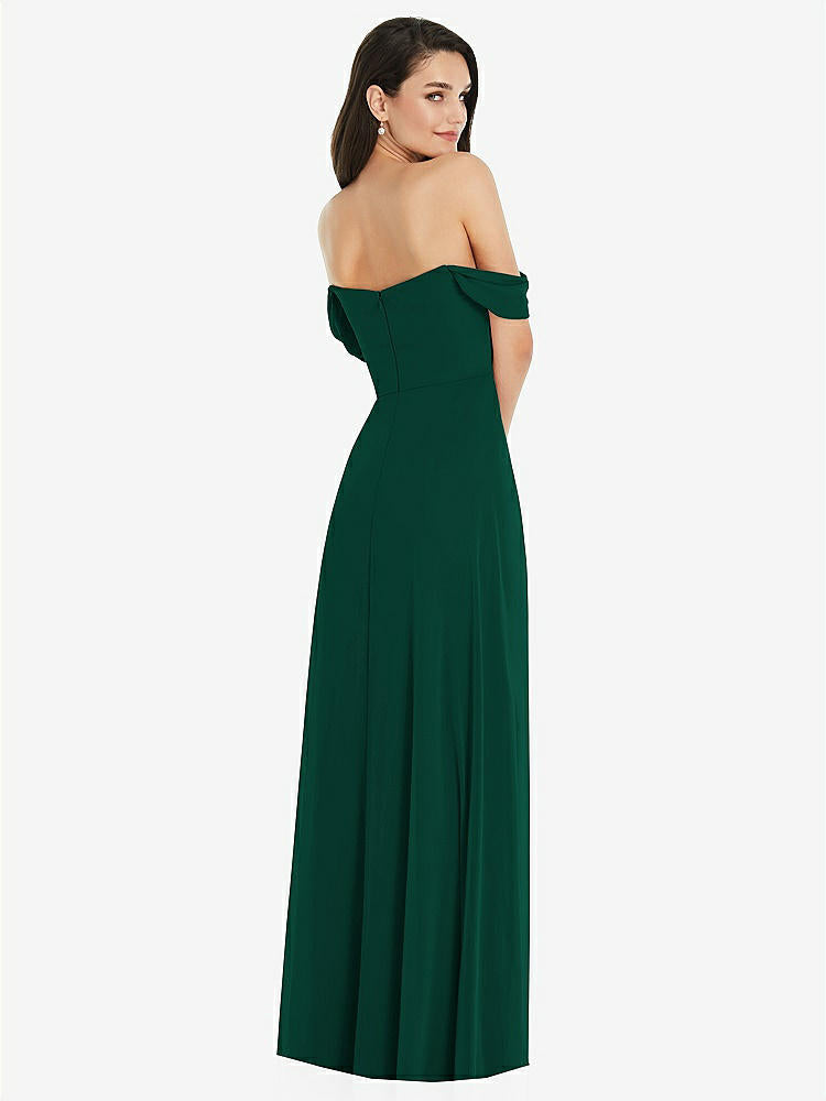 【STYLE: 3105】Off-the-Shoulder Draped Sleeve Maxi Dress with Front Slit【COLOR: Hunter Green】