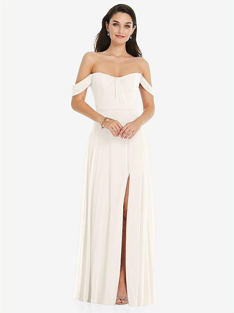 【STYLE: 3105】Off-the-Shoulder Draped Sleeve Maxi Dress with Front Slit【COLOR: Ivory】