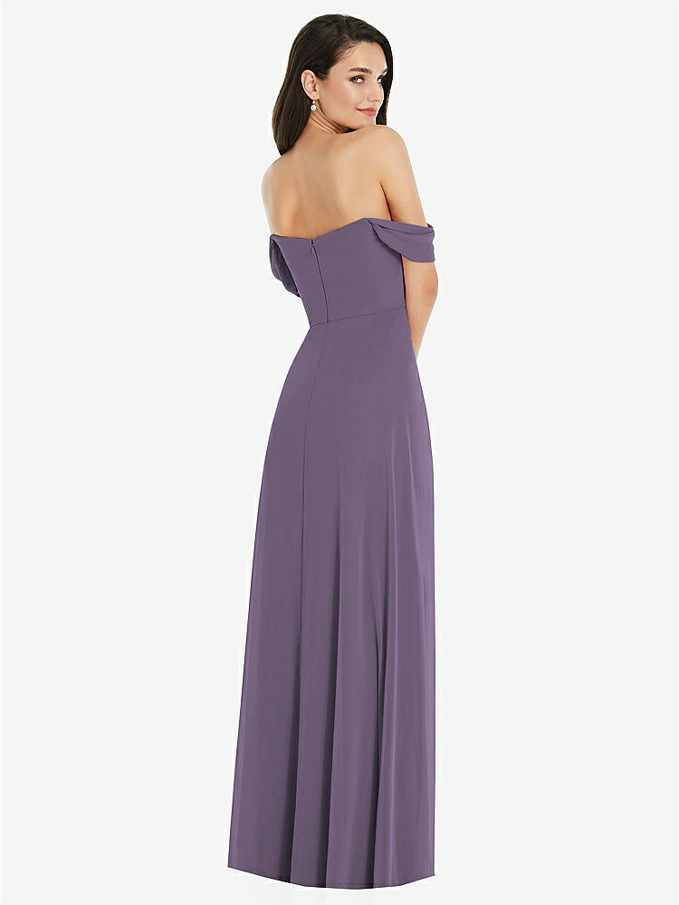【NEW】【STYLE: 3105】オフショルダー ドレープ 袖 マキシ ドレス 前面 スリット【COLOR: Lavender】【SIZE: 00-30W】