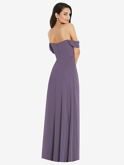 【NEW】【STYLE: 3105】オフショルダー ドレープ 袖 マキシ ドレス 前面 スリット【COLOR: Lavender】【SIZE: 00-30W】