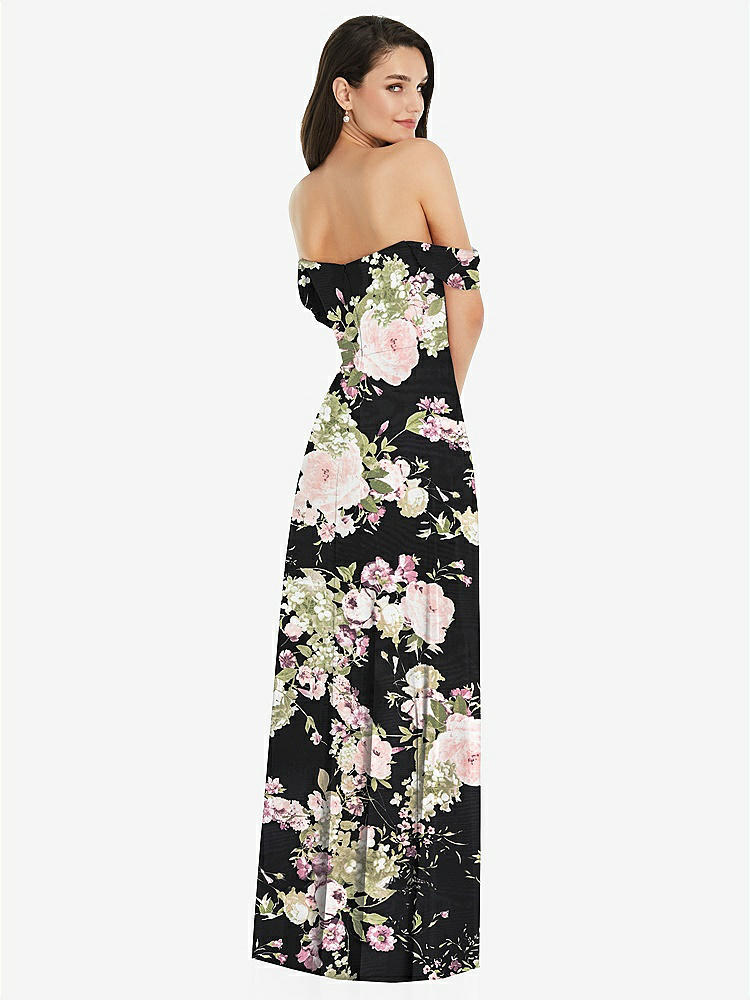 【STYLE: 3105】Off-the-Shoulder Draped Sleeve Maxi Dress with Front Slit【COLOR: Noir Garden】